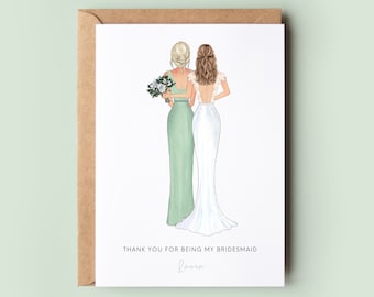 Personalised Bridesmaid Thank You Card, Maid of Honour Thank you Card, Customisable Bridesmaid Card, Wedding Thank Card, Bridesmaid #198