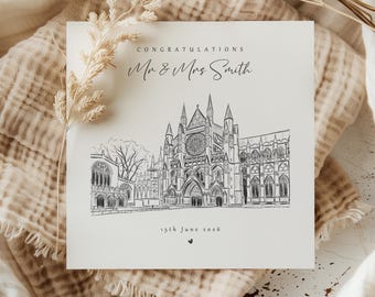 Custom Wedding Venue Sketch Card, Personalised Church Wedding Card, Hand Drawn Venue Illustration, Bride & Groom Keepsake