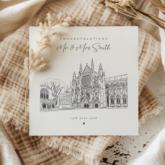 Custom Wedding Venue Sketch Card, Personalised Church Wedding Card, Hand Drawn Venue Illustration, Bride & Groom Keepsake