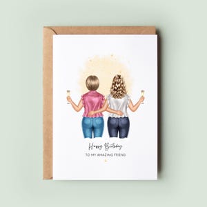 Personalised Birthday Card for Friend, Sister or Colleague – Custom Illustrated Card for Her | Champagne Birthday Greeting | Bestie Card