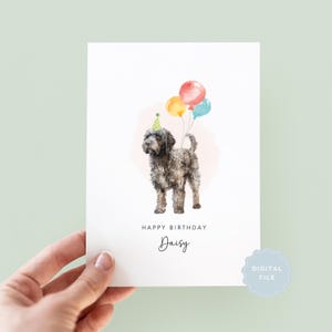 Afdrukbare barbet-verjaardagskaart | Van de hond | Gepersonaliseerde digitale kaart voor dierenliefhebbers | Leuke verjaardagskaart voor hondenmama of -papa