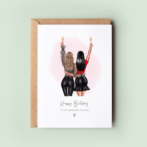 Personalised Cousin Birthday Card, Cousins Birthday Card, Custom Cousin Card, Cousin Birthday Card Keepsake, Cousin Portrait, Happy Birthday