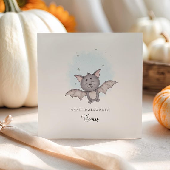 Personalised Bat Halloween Card | Cute Halloween Card for Kids | Custom Name Halloween Greeting | Spooky Bat Card | Autumn Keepsake