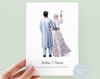 Printable Personalised Muslim Wedding Couple Card, Muslim Wedding Card, Nikah Mubarak Card, Islamic Wedding, Nikah Mubarak, Celebration Card