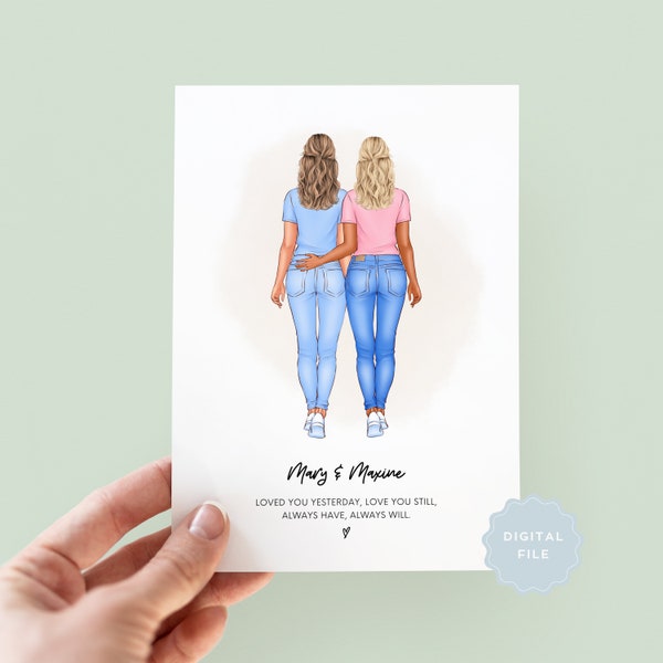 Printable Personalised Lesbian Anniversary Card, Birthday Card, Personalised LGBTQ Card, Lesbian Card, Same Sex Couple, Gay Pride Card