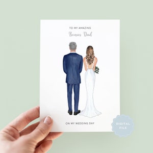 Printable Personalised Bonus Dad Wedding Card, Step Dad Wedding Card, To My Bonus Dad On My Wedding Day, Wedding Thank You Card