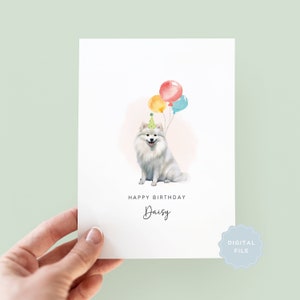 Tarjeta de cumpleaños imprimible de perro Spitz japonés, tarjeta de cumpleaños para papá perro, tarjeta de cumpleaños para mamá perro, tarjeta para mascota, de parte del perro