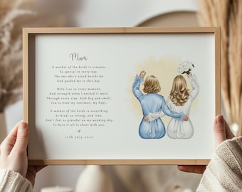 Personalised Mother of the Bride Wedding Print, Custom Illustration, Morning Keepsake (Printed or Digital File)