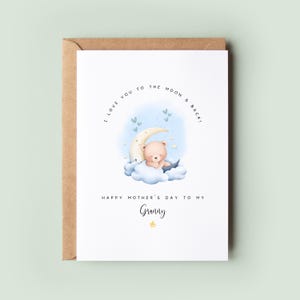 La mejor tarjeta del Día de la Madre para la abuela / Te amo hasta la luna y más allá Tarjeta del Día de la Madre / Linda tarjeta del Día de la Madre para la abuela kawaii