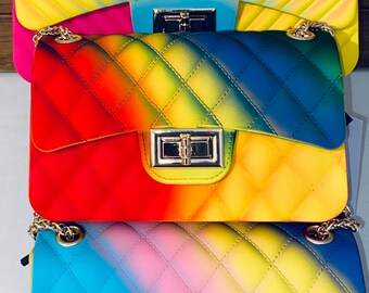 rainbow quilted purse
