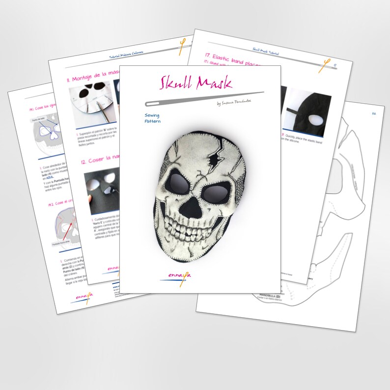 Patr\u00f3n m\u00e1scara calavera M\u00e1scara de fieltro PDF patr\u00f3n de costura Day of the Dead PDF Skull Mask PDF Sewing Pattern Halloween