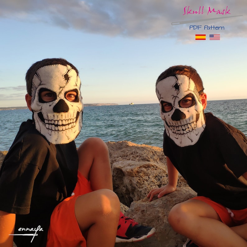 Patr\u00f3n m\u00e1scara calavera M\u00e1scara de fieltro PDF patr\u00f3n de costura Day of the Dead PDF Skull Mask PDF Sewing Pattern Halloween