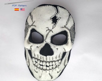 PDF Skull Mask, Patrón máscara calavera,  PDF Sewing Pattern, PDF patrón de costura, Halloween, Máscara de fieltro, Day of the Dead