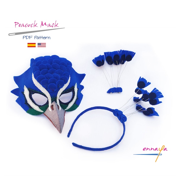 PDF Peacock Mask, PDF Sewing Pattern, Halloween, Felt mask, Dress up