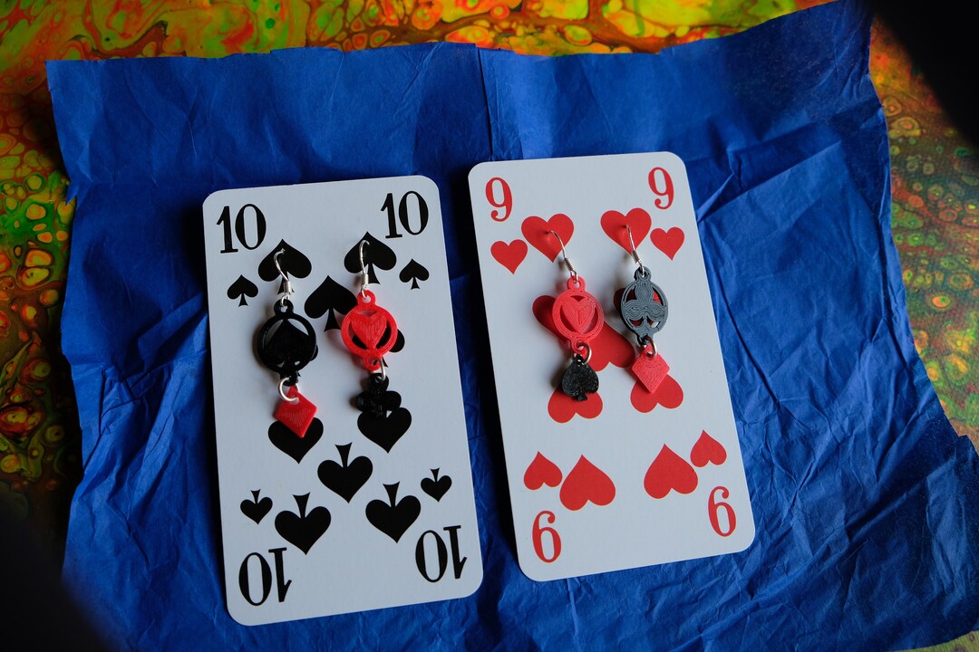 3D Printed Mad Hatter Playing Cards Earrings Etsy