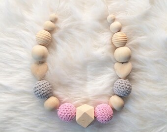 Breastfeeding and Babywearing pink and gray necklace