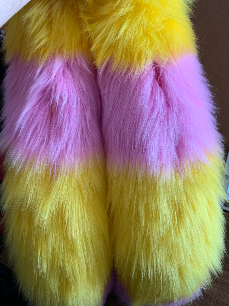 Big Curly Fursuit Tail yellow and Pink | Etsy