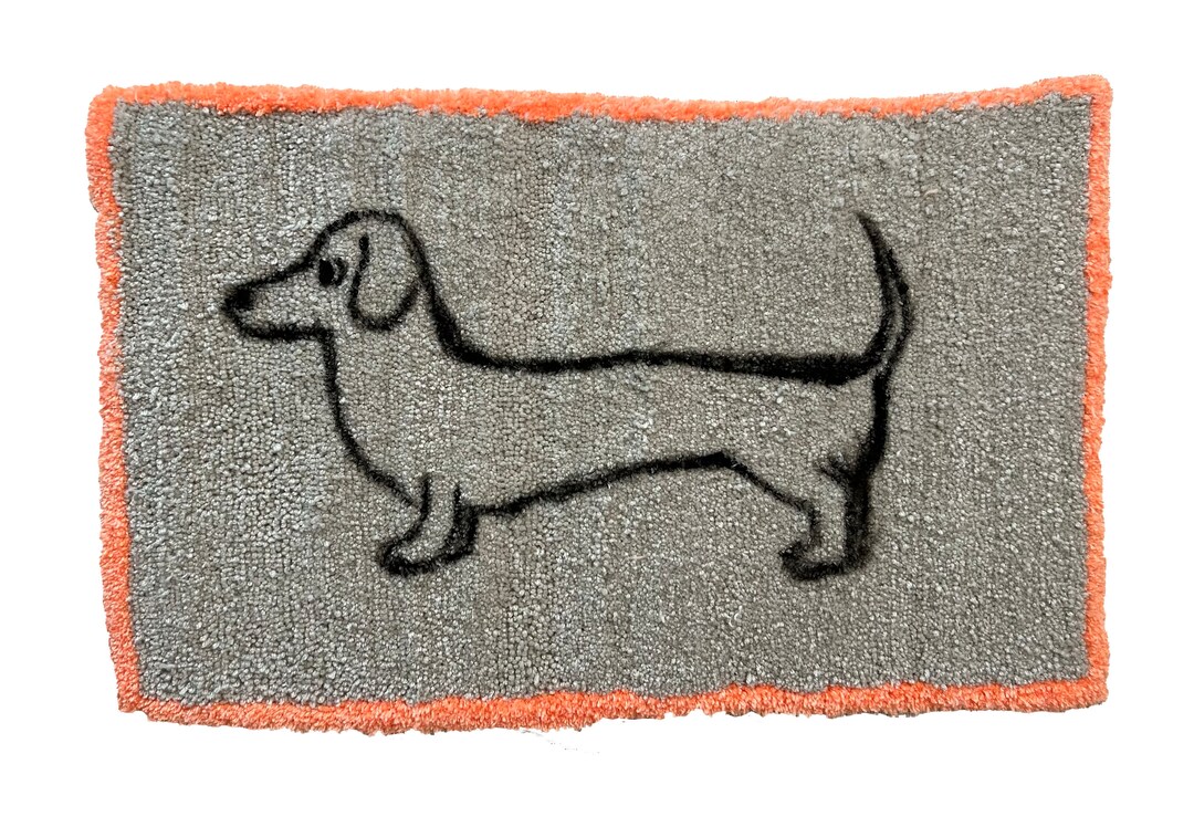 Dachshund Rug | Wall Hanging | Neon Orange Pink Border and off White ...
