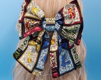 Stained Glass / Wizard Houses Inspired / Vintage Style Bow