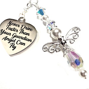 Guardian Angel Birthstone Car Charm - Rear View Mirror Angel - “Never Drive Faster Than Your Guardian Angel Can Fly”