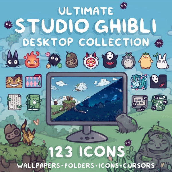 STUDIO GHIBLI Ultimative Desktop-Sammlung | 123 Ikonen | Computer Hintergrund Wallpaper Theme und Icon Organizer Set
