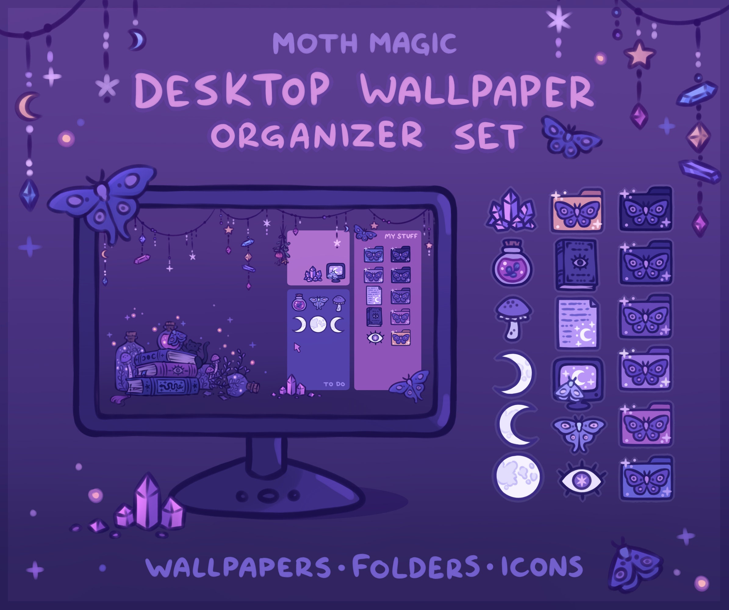 Moth Magic Computer Desktop Theme Background Wallpaper - Etsy Moth Magic Computer Desktop Theme Background Wallpaper - Etsy