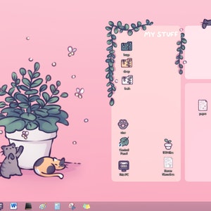 Cat Plant Computer Desktop Theme Background Wallpaper Organizer Set image 5