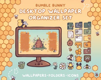 Bumble Bunny Computer Desktop Theme Background Wallpaper Organizer Set