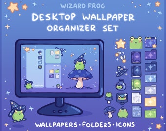 Wizard Frog Computer Desktop Theme Background Wallpaper Organizer Set