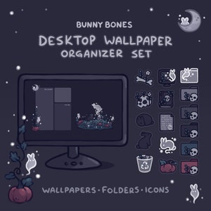 Bunny Bones Computer Desktop Theme Background Wallpaper Organizer Set