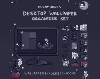 Bunny Bones computadora escritorio tema fondo papel tapiz organizador conjunto