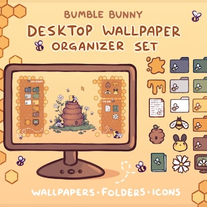 Bumble Bunny Computer Desktop Theme Sfondo Wallpaper Organizer Set