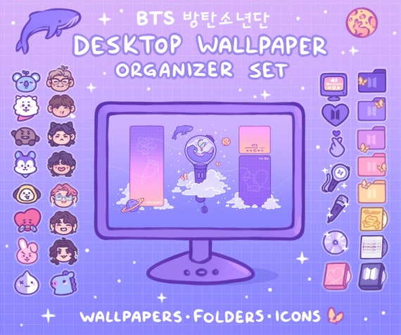 BTS Kpop Computer Desktop Theme Background Wallpaper Organizer Set 
