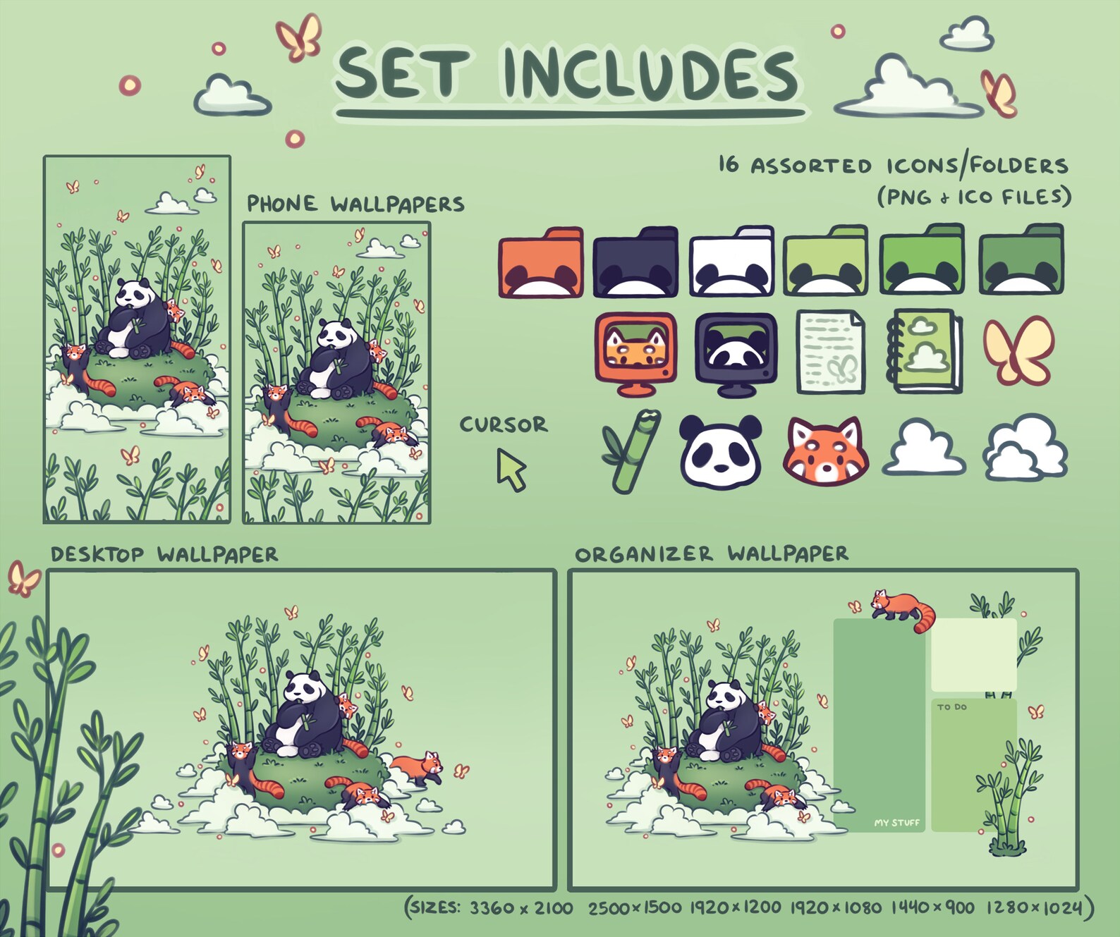 Cloud Pandas Computer Desktop Theme Background Wallpaper | Etsy