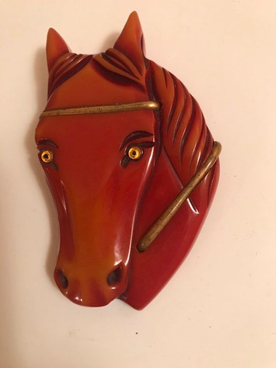 Bakelite Horse Brooch| Bakelite Horse Head| Bakel… - image 1