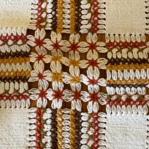 Vintage 70’s Tablecloth with crocheted accents