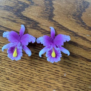 Vintage Celluloid Orchid Flower Clip On Earrings made in Western Germany