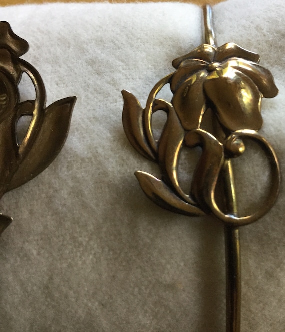 Antique Demi Parure Art Nouveau Brass Brooch Brac… - image 3