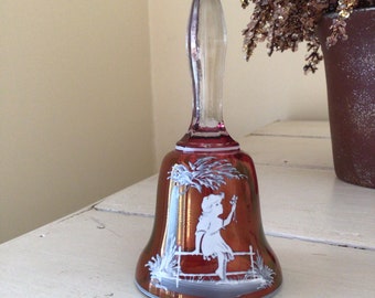 Vintage Westmoreland Mary Gregory Cranberry Glass Bell Girl on Swing