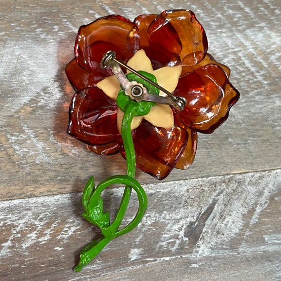 Vintage Plastic Lucite Flower Brooch - image 2