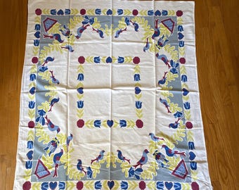 Mantel vintage de arte popular holandés de Pensilvania con pájaros, corazones y tulipanes, estilo retro para cocina o cabaña.