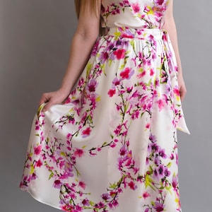 Malaya Maxi Wrap Falda en Flor 100% Seda Charmeuse - Eco Friendly - Moda lenta