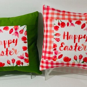 Easter Pillow Cover Floral Pillow Cover Spring Pillow Cover Happy Easter Pillow Cover Pink Green Check Gingham