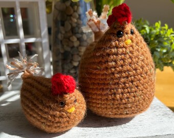 Crochet Chicken Free Shipping Set of 2 Hens Amigurumi Farmhouse Decor Easter Birthday Chonky Plush Bird Tiered Tray Bowl Filler Spring