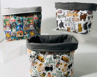 Cat Fabric Basket Gift Basket Reversible Basket Storage Organization Cat Lover Gift for Her Birthday Mother's Day