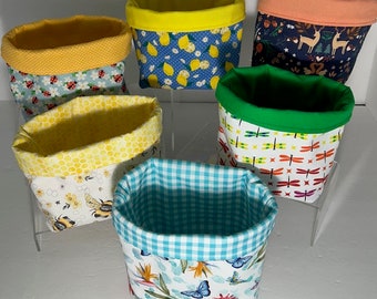 Fabric Basket Spring Summer Gift Basket Reversible Floral Fabric Basket Storage Organization Bees Ladybug Butterfly Dragonfly Lemons