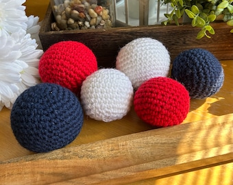 Patriotic Crochet Ball Bowl Fillers/Vase Fillers/Glass Jar Fillers/Basket Fillers/Tiered Tray Decor/Rustic Farmhouse/Table Decor