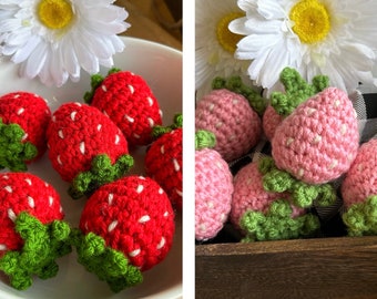 Strawberry Bowl Fillers, Handmade Crochet Strawberries, Tiered Tray Decor Farmhouse Table Decor Summertime Centerpiece Summer Bowl Fillers