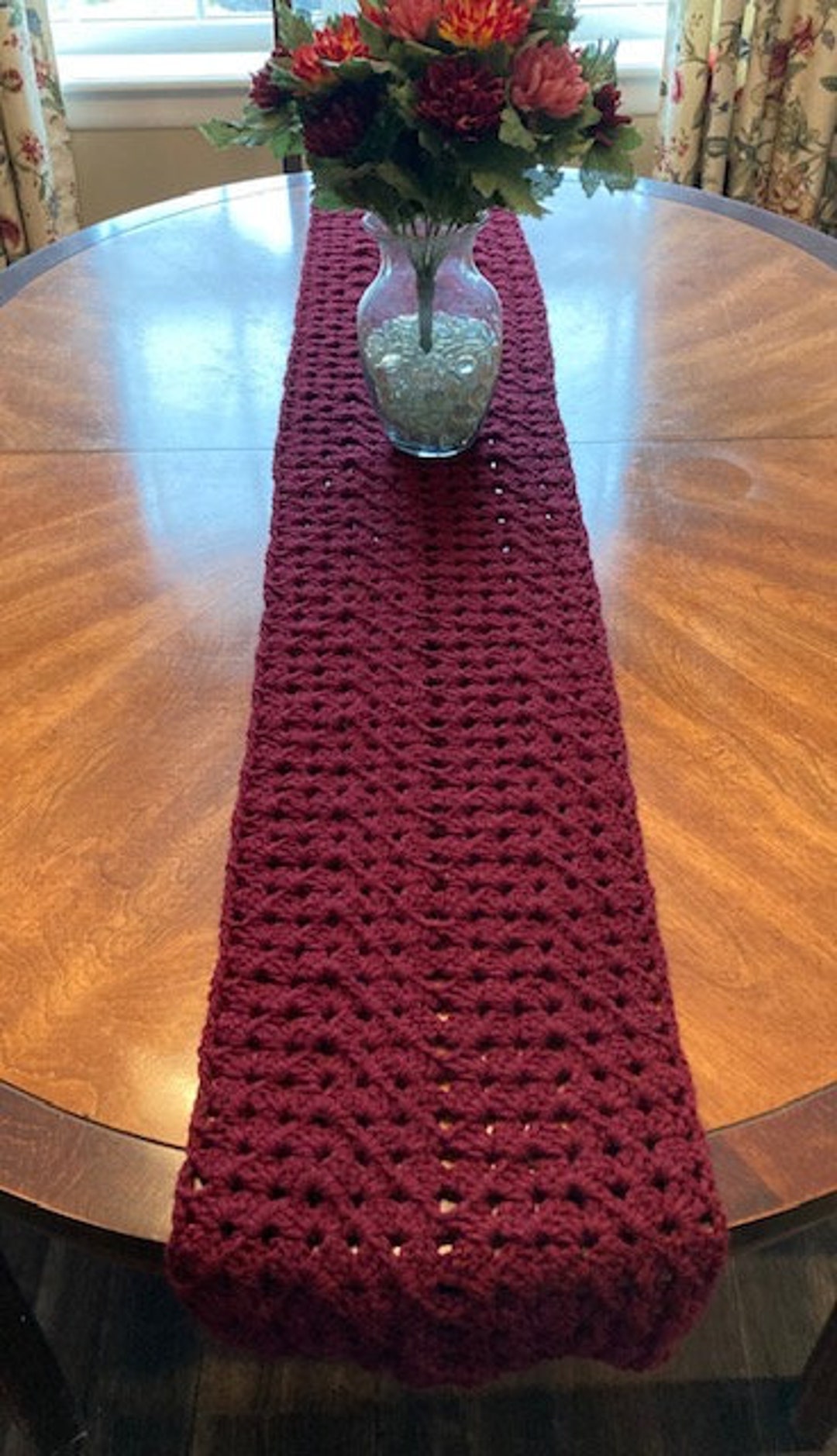 Crocheted Table Runner/burgundy Table Runner/console Table Runner/table