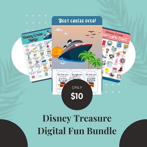 Pacote Disney Treasure Cruise - Inclui diário de viagem, cartões de bingo (6), caça ao tesouro, etiquetas de presente
